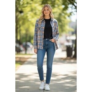 American Eagle Outfitters Shirt Womens SP  Plaid Flannel Snap Button Top Western